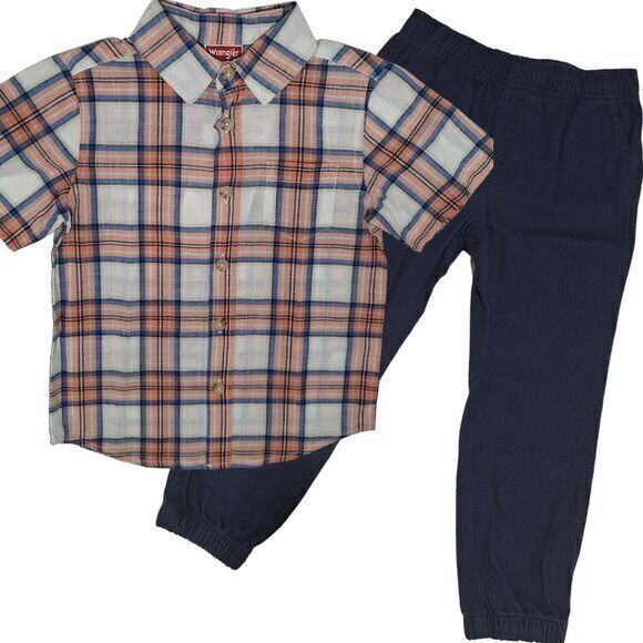 Wrangler Boys Short Sleeve Cotton‎ Shirt and Jogger Pants Outfit Set 2-Piece T4 - Picture 1 of 16